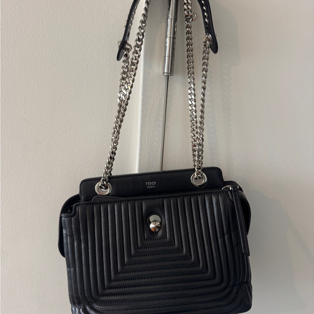 Fendi Black Quilted Shoulder Bag with Chain Straps